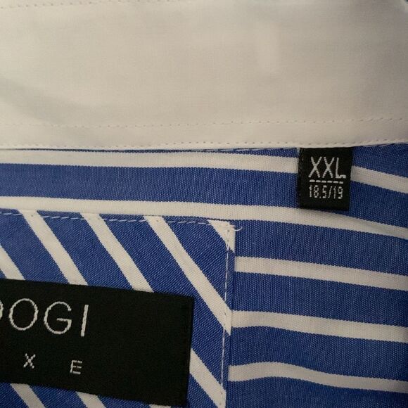 COOGI Luxe Blue White Striped Cotton Embroidered Logo Dress Shirt Size XXL - Picture 12 of 14